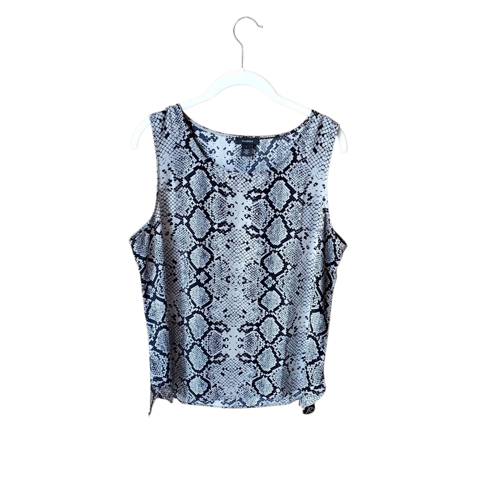 Halogen Women Sleeveless Blouse Top Snakeskin Print Grey Black L